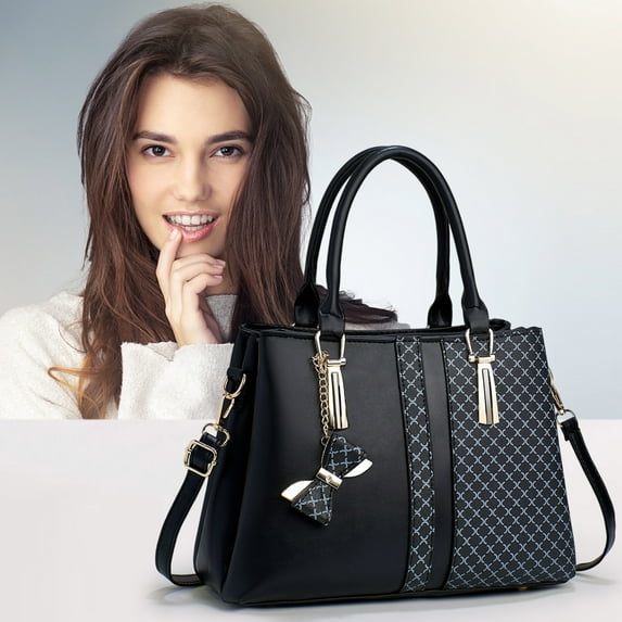 Women's Large Capacity Leather Tote Bag with Patchwork Design, Multi-Layer Compartments, and Adjustable Crossbody Strap