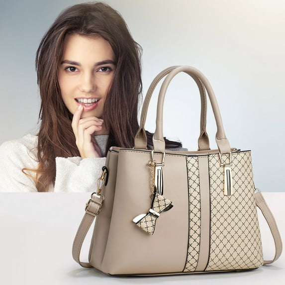 Women's Large Capacity Leather Tote Bag with Patchwork Design, Multi-Layer Compartments, and Adjustable Crossbody Strap