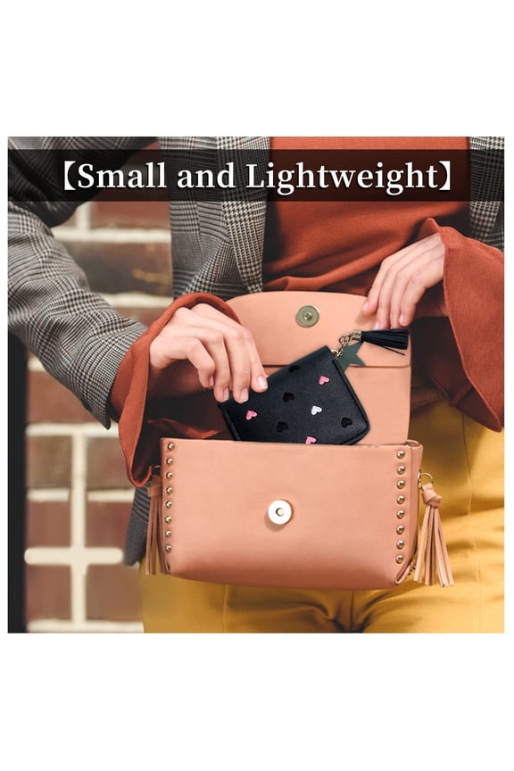 Women's Large Capacity PU Leather Heart Shaped Foldable Functional Wallet Card Purse and Makeup Bag for Everyday Use