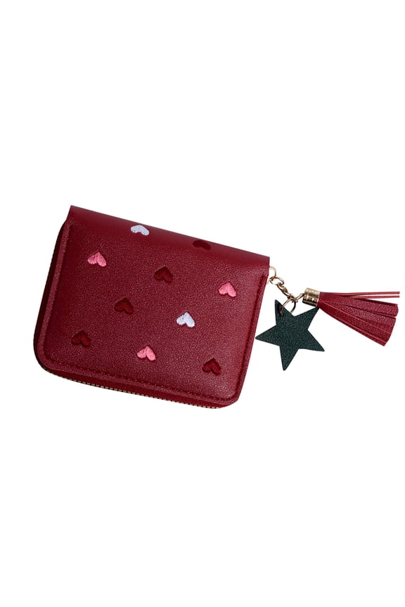 Women's Large Capacity PU Leather Heart Shaped Foldable Functional Wallet Card Purse and Makeup Bag for Everyday Use