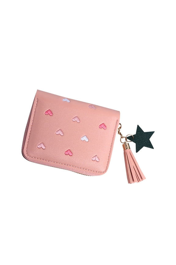 Women's Large Capacity PU Leather Heart Shaped Foldable Functional Wallet Card Purse & Makeup Bag Cosmetic Bag