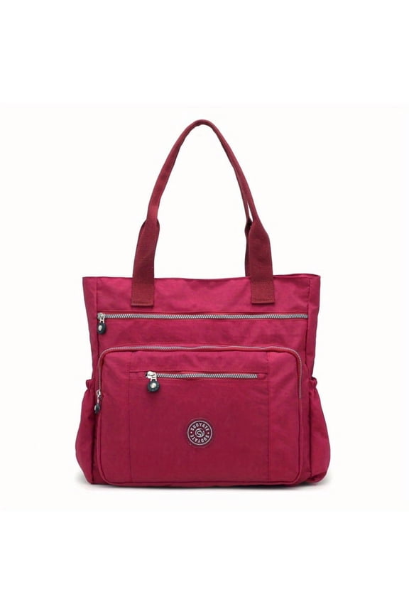 Women's Large Capacity Solid Color Tote Bag, Multi-pocket Shoulder Bag, Lightweight Nylon One-shoulder Zipper Bag