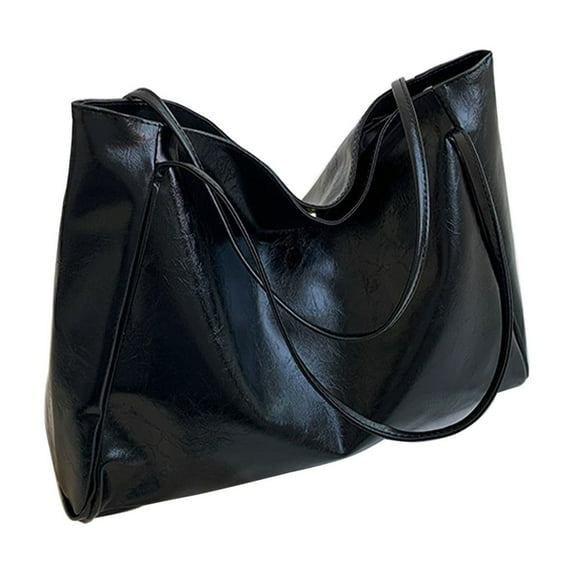 Women's Large Capacity Tote Bag 16.5x11.4in Soft Faux Leather Retro Shoulder Bag Multi-Way Carry Work Weekend Purse (Black)
