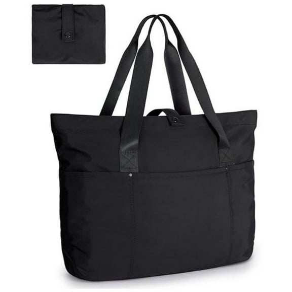 Women's Large Capacity Tote Bag For Work Laptop Travel, Foldable Lightweight Nylon With Yoga Mat Straps, Spacious Tote For Gym Shopping Student