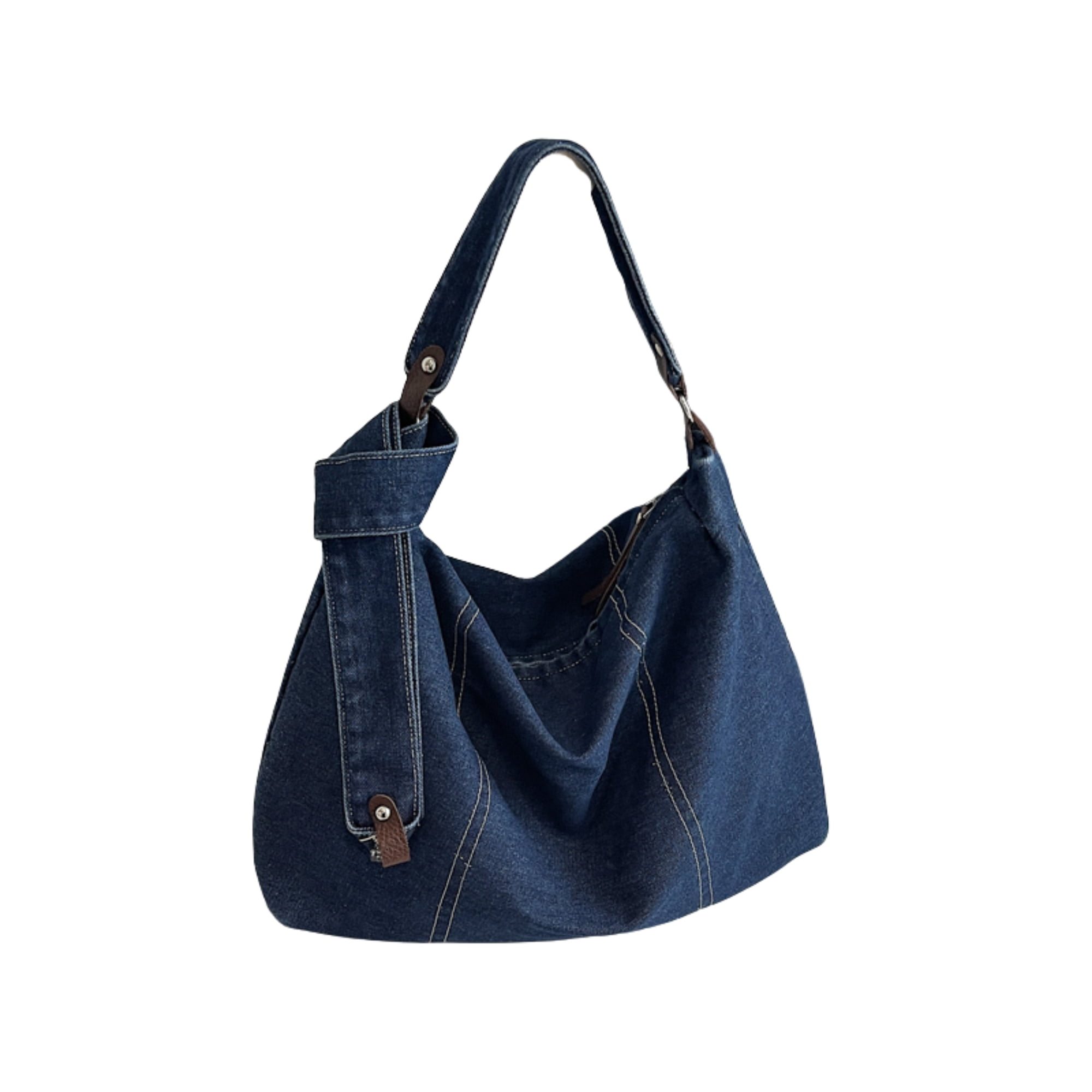 Women's Large Denim Messenger Bag, Hobo Crossbody Tote with 2 Removable Straps & Magnetic Closure, Blue Jean Shoulder Purse