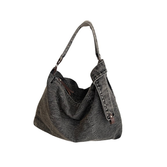 Women's Large Denim Messenger Hobo Bag, Crossbody Tote with 2 Straps & Magnetic Closure, Blue Jean Shoulder Purse