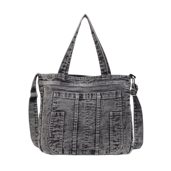 Women's Large Denim Tote Bag with Multiple Pockets, Zippered Canvas Shoulder Purse for Work & Travel