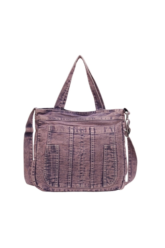 Women's Large Denim Tote Bag with Multiple Pockets, Zippered Canvas Shoulder Purse for Work & Travel