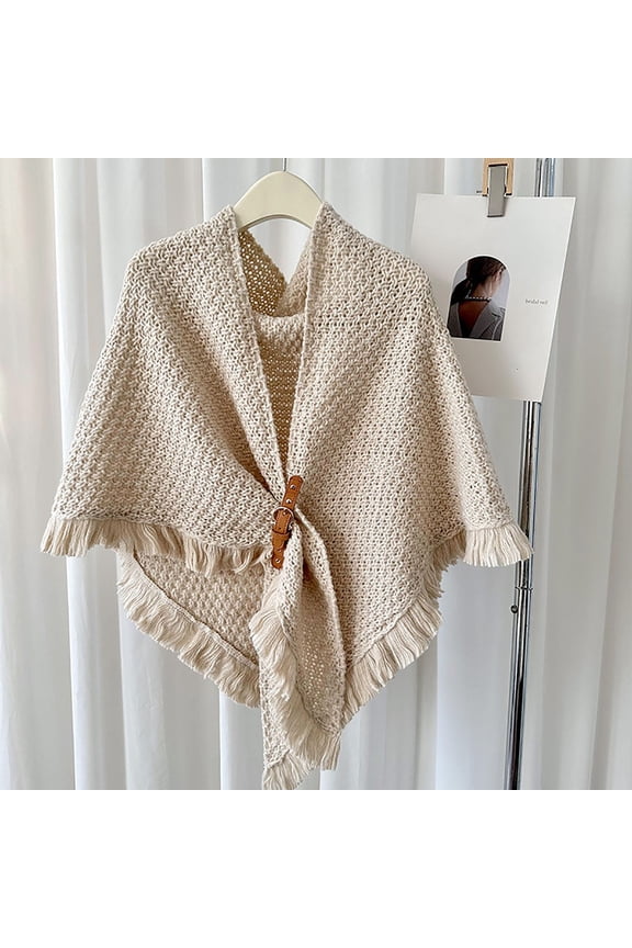 Women's Large Front Poncho Sweater Wrap - Knitted Elegant Shawl Cape, Polyester, Winter Scarf for Women