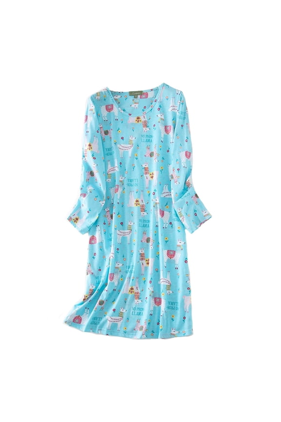 Women's Large Long Sleeve Cotton Nightgown & Sleepshirt, Blue
