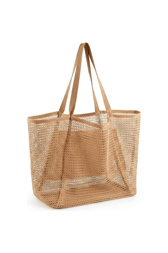 Women's Large Mesh Beach Tote Bag - Sandproof Foldable with Inner Pockets | 24L Lightweight Pool Bag
