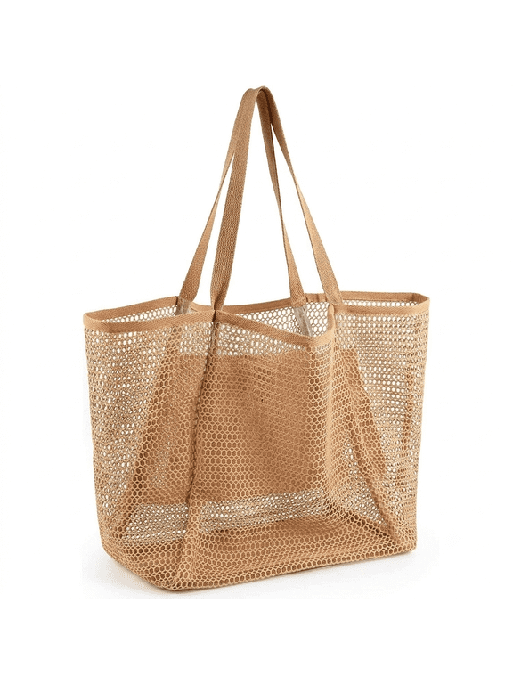 Women's Large Mesh Beach Tote Bag - Sandproof Foldable with Inner Pockets | 24L Lightweight Pool Bag