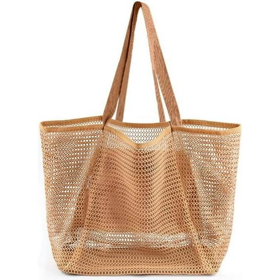 Women's Large Mesh Beach Tote Bag - Sandproof Foldable with Inner Pockets | 24L Lightweight Pool Bag