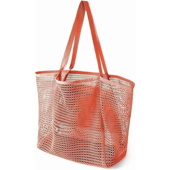 Women's Large Mesh Beach Tote Bag - Sandproof Foldable with Inner Pockets | 24L Lightweight Pool Bag
