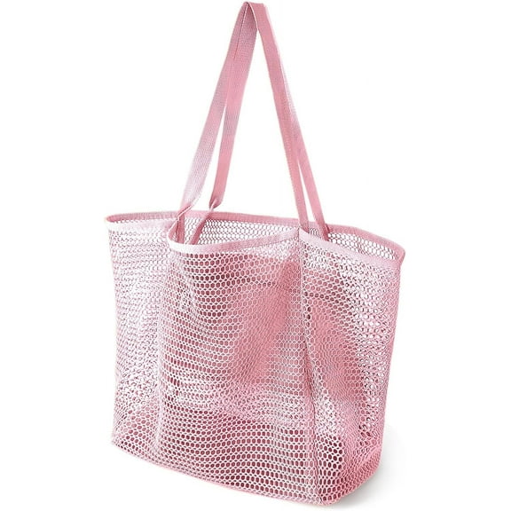 Women's Large Mesh Beach Tote Bag - Sandproof Foldable with Inner Pockets | 24L Lightweight Pool Bag