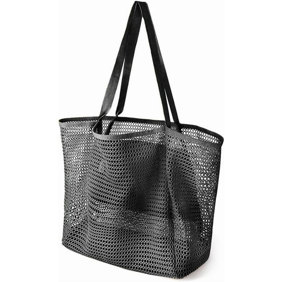 Women's Large Mesh Beach Tote Bag - Sandproof Foldable with Inner Pockets | 24L Lightweight Pool Bag