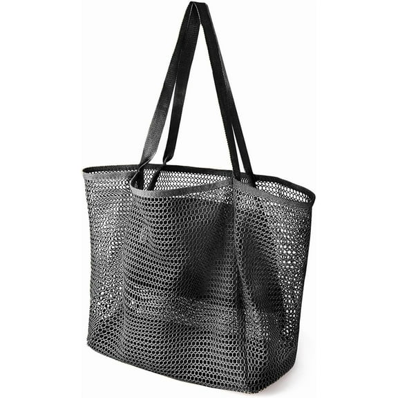 Women's Large Mesh Beach Tote Bag - Sandproof Foldable with Inner Pockets | 24L Lightweight Pool Bag
