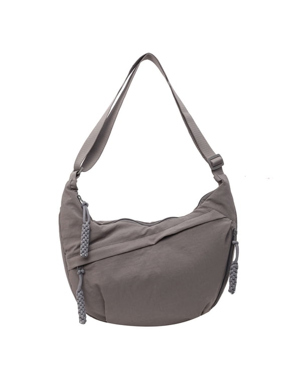 Women's Large Nylon Crossbody Shoulder Bag - 38 x 33cm Slouchy Half Moon Bag with Multiple Pockets, Adjustable Strap for Work, School & Travel