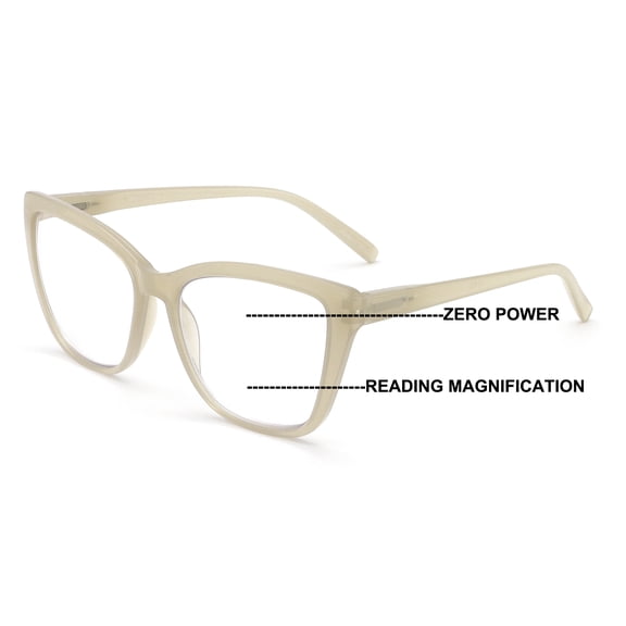 Women’s Large Oversized Progressive Clear Lens Reading Glasses – No Line Multifocus AR Readers – Zero Power on Top CR29 +1.25