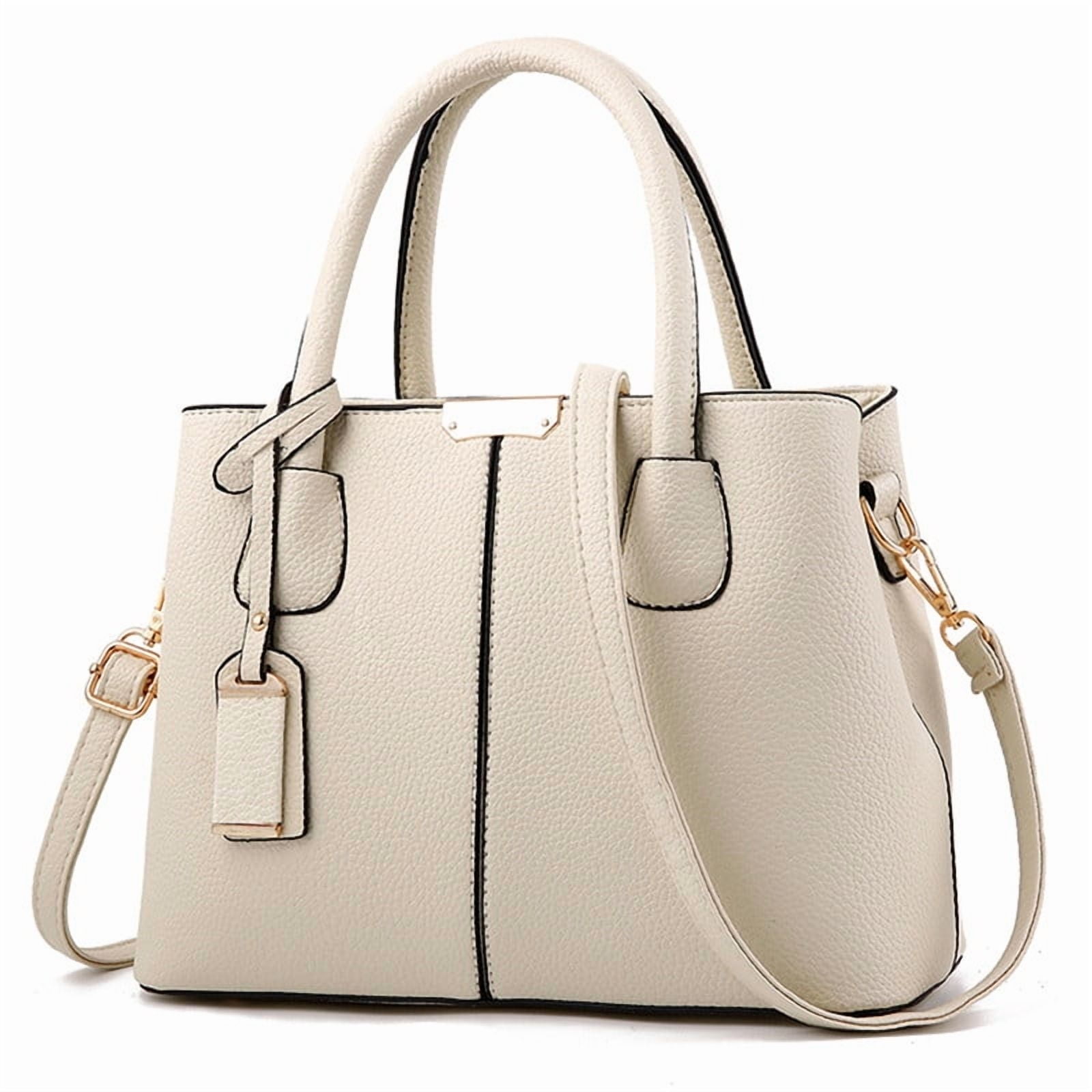 Women’s Large PU Leather Tote Handbag with Removable Shoulder Strap, Roomy Satchel Purse with Multiple Pockets for Work & Travel, 11.8×5.1×8.3 inches(Beige)