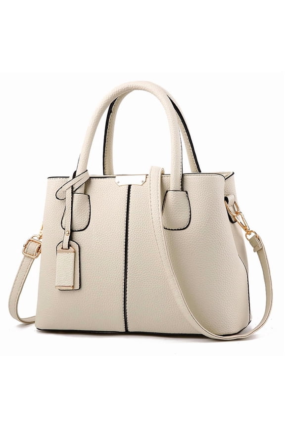 Women’s Large PU Leather Tote Handbag with Removable Shoulder Strap, Roomy Satchel Purse with Multiple Pockets for Work & Travel, 11.8×5.1×8.3 inches(Beige)