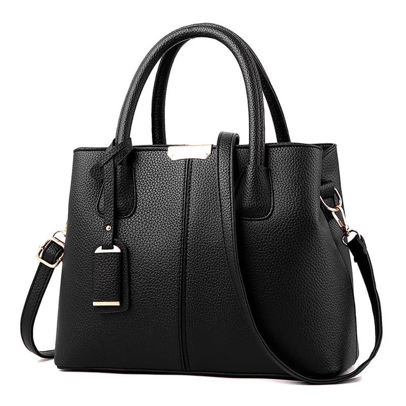 Women’s Large PU Leather Tote Handbag with Removable Shoulder Strap, Roomy Satchel Purse with Multiple Pockets for Work & Travel, 11.8×5.1×8.3 inches(Black)