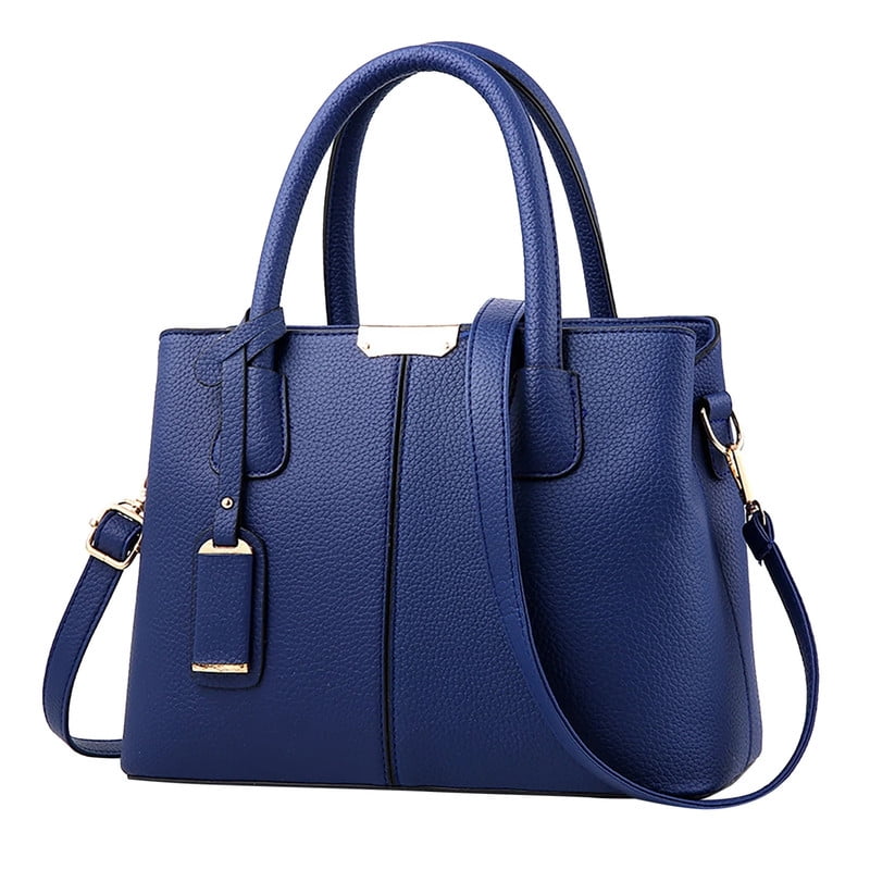 Women’s Large PU Leather Tote Handbag with Removable Shoulder Strap, Roomy Satchel Purse with Multiple Pockets for Work & Travel, 11.8×5.1×8.3 inches(Blue)