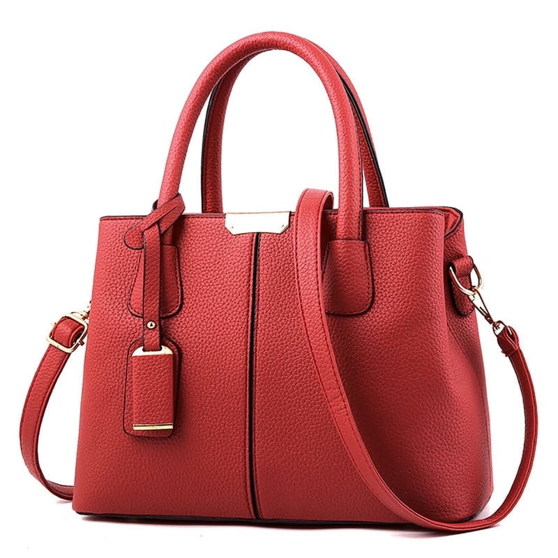 Women’s Large PU Leather Tote Handbag with Removable Shoulder Strap, Roomy Satchel Purse with Multiple Pockets for Work & Travel, 11.8×5.1×8.3 inches(Red)
