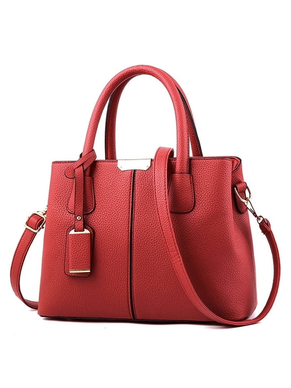 Women’s Large PU Leather Tote Handbag with Removable Shoulder Strap, Roomy Satchel Purse with Multiple Pockets for Work & Travel, 11.8×5.1×8.3 inches(Red)
