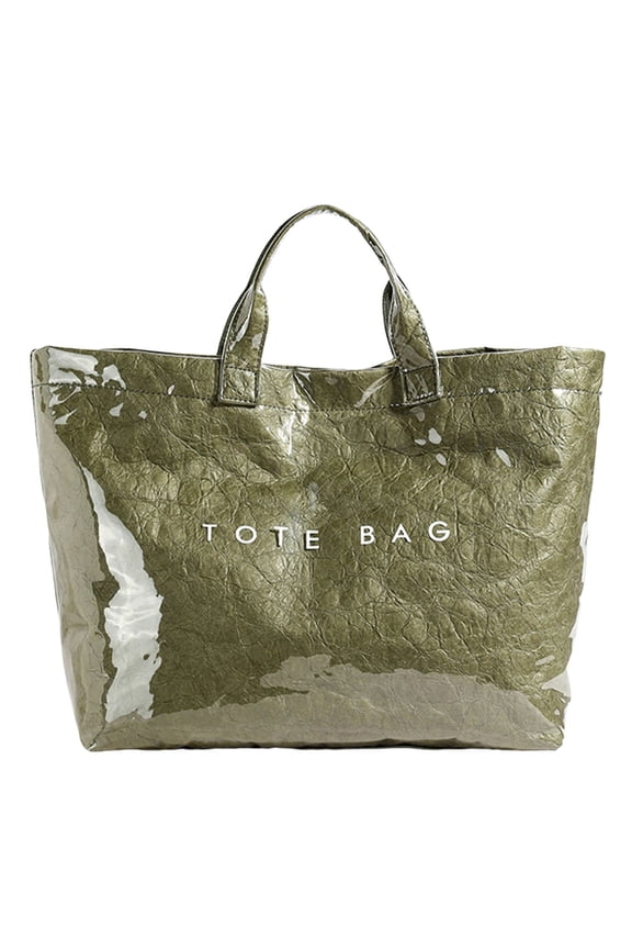 Women's Large PVC Tote Bag Letters Print Kraft Paper Shoulder Handbags Summer Clear Shopping Hobo Bags