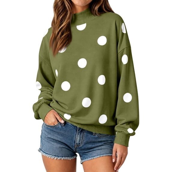 Women's Large Polka Dot Crewneck Sweatshirt Long Sleeve Casual Oversized Pullover Soft Relaxed Fit Fall Top