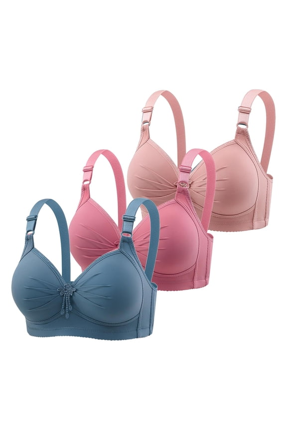 Women's Large Size Adjustable Full Cup Bra Push-Up Breathable Wireless Comfort Fit Ideal for Daily Wear and Active Lifestyle #Navy,M