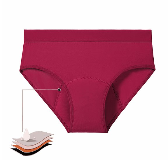 Women's Large Size Color Four Layer Underwear Absorption Large Breathable Leak Proof Pants,Color:Red