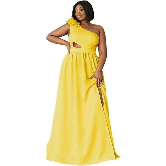 Women's Large Size Formal Asymmetric Collar Prom Dress,Sleeveless Split Evening Gown