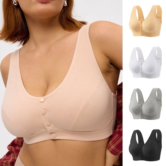 Women's Large Size Full Cup Bra for Middle-Aged and Elderly, Front Buckle Wireless Cotton Underwear, Thin Breathable Large MM Bralette, Supportive Non-Steel Ring Lingerie, Easy Close Comfort Bra