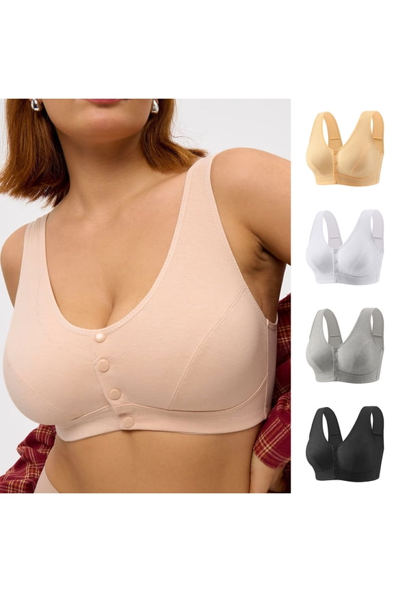 Women's Large Size Full Cup Bra for Middle-Aged and Elderly, Front Buckle Wireless Cotton Underwear, Thin Breathable Large MM Bralette, Supportive Non-Steel Ring Lingerie, Easy Close Comfort Bra