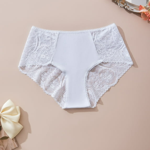 Women's Large Size High Waist Breathable Thin Thong Lace Breathable Seamless Underwear High Waisted Panties for Women White 4XL