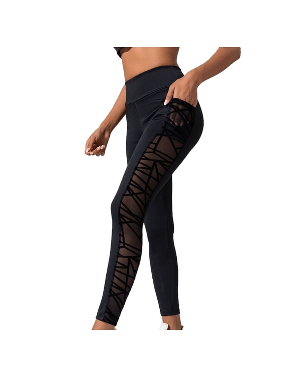 Women's Large Size Mesh Patchwork Yoga Pants Leggings Hip Lift Belly Sports Fitness Running Fashion Outdoor Fall Clothes Basic Casual Winter Clothing