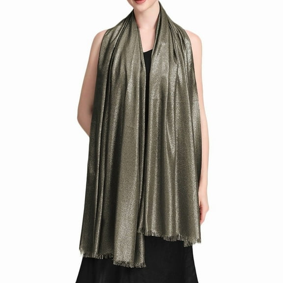 Women's Large Sparkling Glitter Metallic Soft Pashmina Shawl Party Wrap Scarf Black Gold