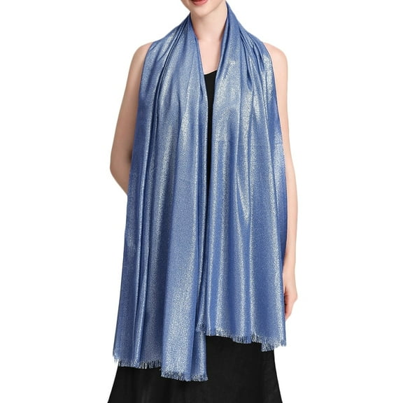 Women's Large Sparkling Glitter Metallic Soft Pashmina Shawl Party Wrap Scarf Blue