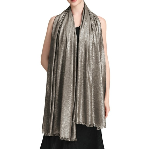 Women's Large Sparkling Glitter Metallic Soft Pashmina Shawl Party Wrap Scarf Dark Gray Gold