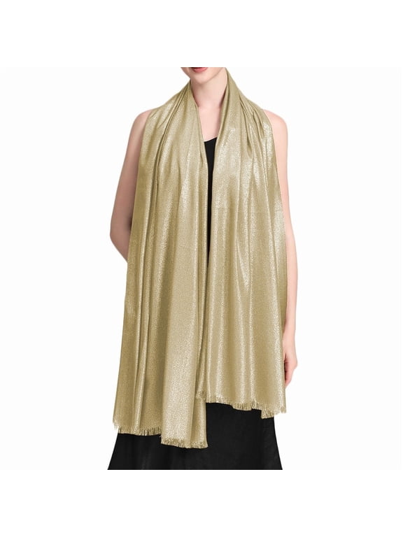Women's Large Sparkling Glitter Metallic Soft Pashmina Shawl Party Wrap Scarf Gold