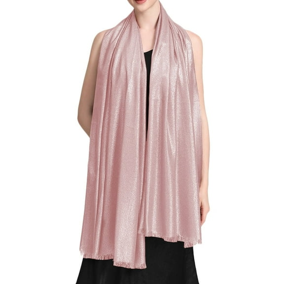 Women's Large Sparkling Glitter Metallic Soft Pashmina Shawl Party Wrap Scarf Pink