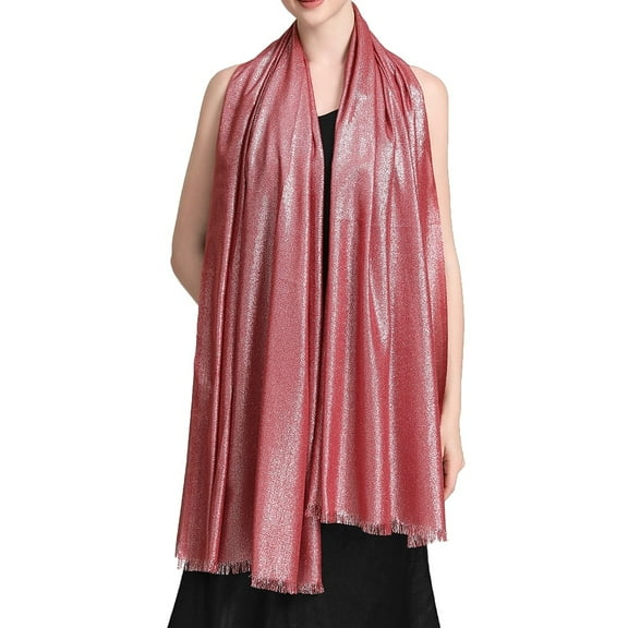 Women's Large Sparkling Glitter Metallic Soft Pashmina Shawl Party Wrap Scarf Red