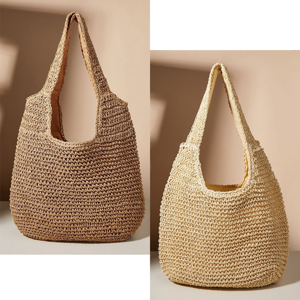 Women's Large Straw Beach Bag Handwoven Shoulder Bag Summer Tote Bag 