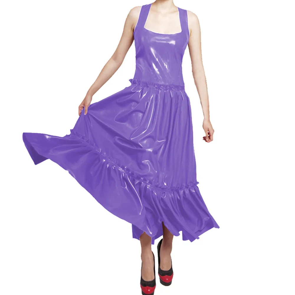 Women s Large Swing Dress Shiny Sleeveless High Waist PVC Long Dress Party Ruffle Layered Dresses Walmart