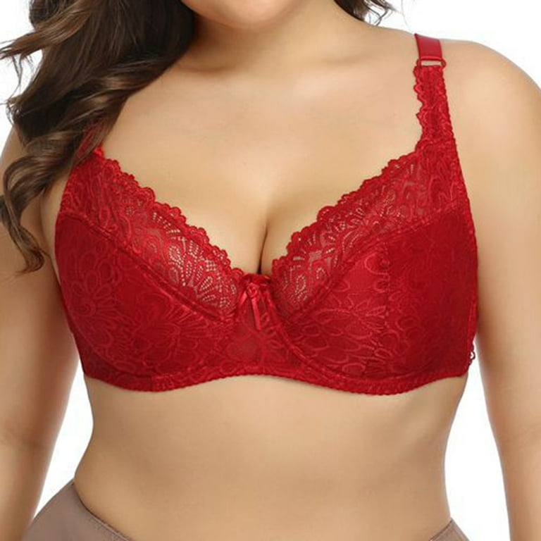 Women's Large Thin Underwear Bra Adjustable Bra Transparent Breathable Lace  Bra Bras for Women Red 36
