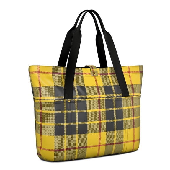 Women's Large Tote Bag with Zipper - 20L Golden Checkered Travel Beach Weekender Duffle Bag Foldable Teacher Nurse Handbag for Work, Gym Shoulder Bag - Fits 15.6" Laptop, Folds Into Pouch
