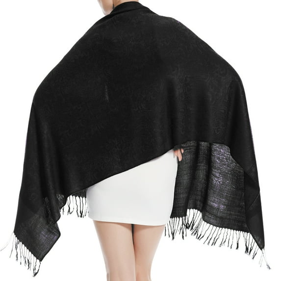 Women's Large Two Tones Vintage Paisley Jacquard Pashmina Shawl Wrap Scarf Black