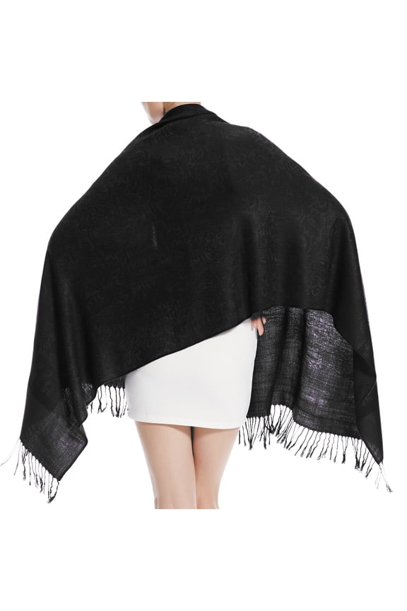 Women's Large Two Tones Vintage Paisley Jacquard Pashmina Shawl Wrap Scarf Black
